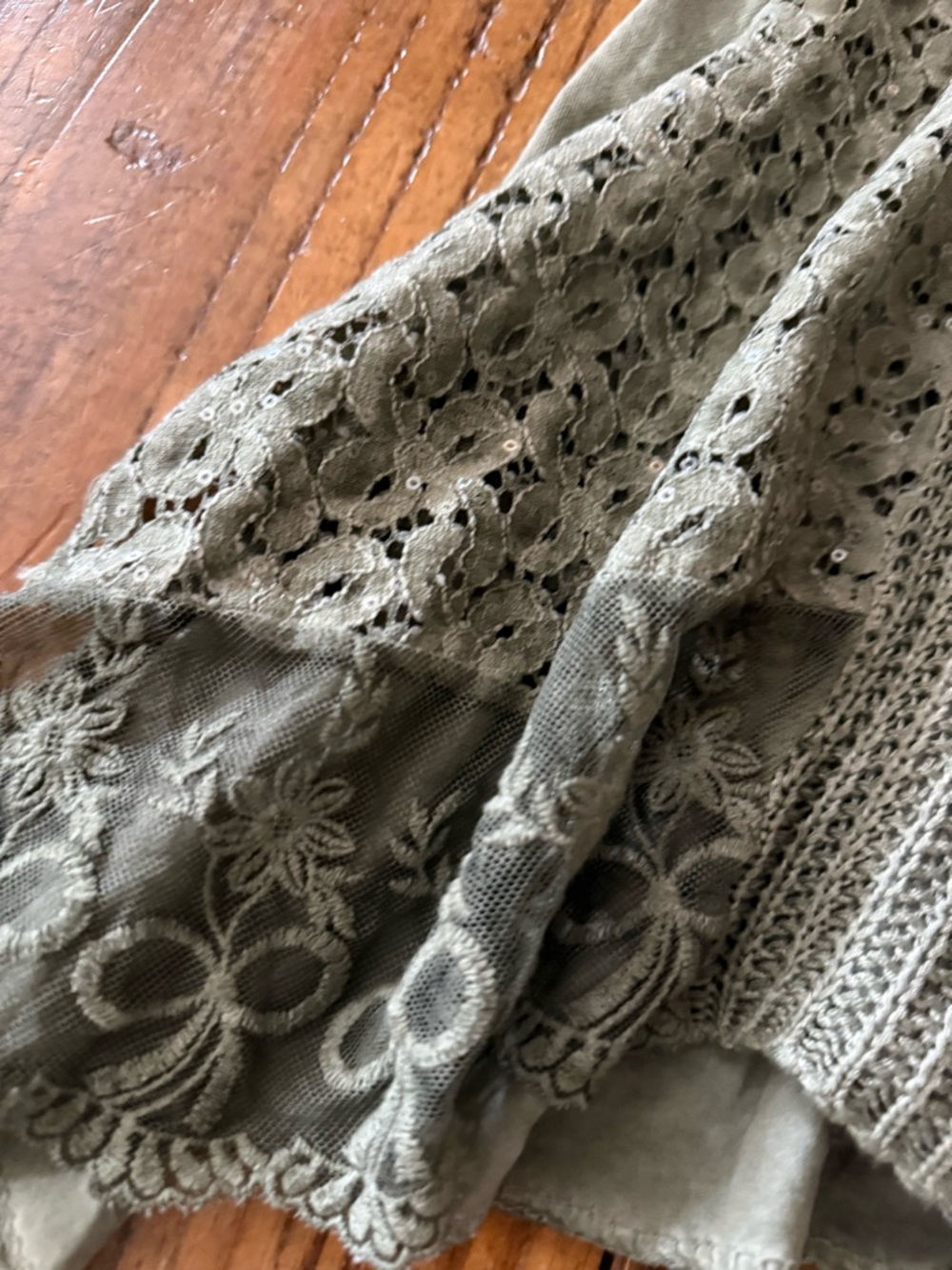 Boho Italian Knit & Lace Tunic Top White & Sage Green Layered 2 piece OS - Picture 10 of 10
